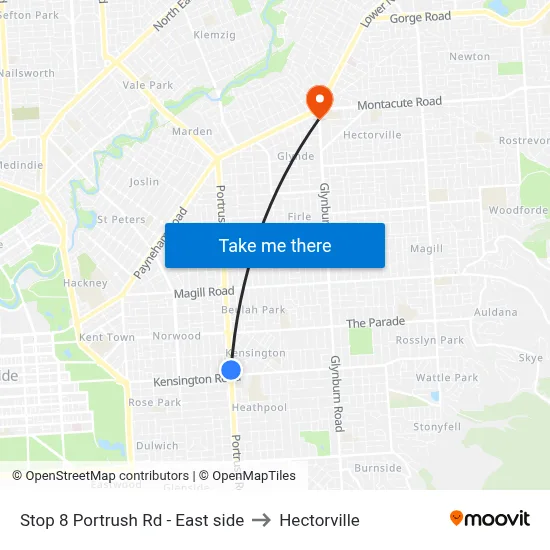 Stop 8 Portrush Rd - East side to Hectorville map
