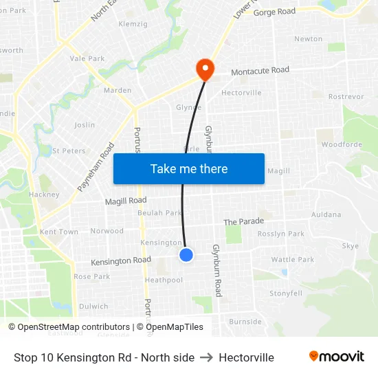 Stop 10 Kensington Rd - North side to Hectorville map