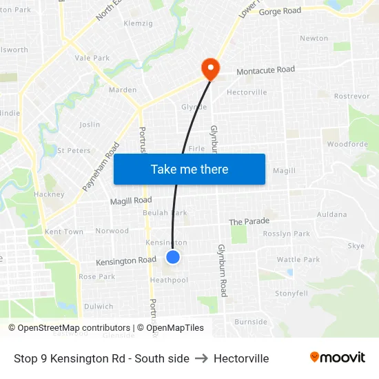Stop 9 Kensington Rd - South side to Hectorville map