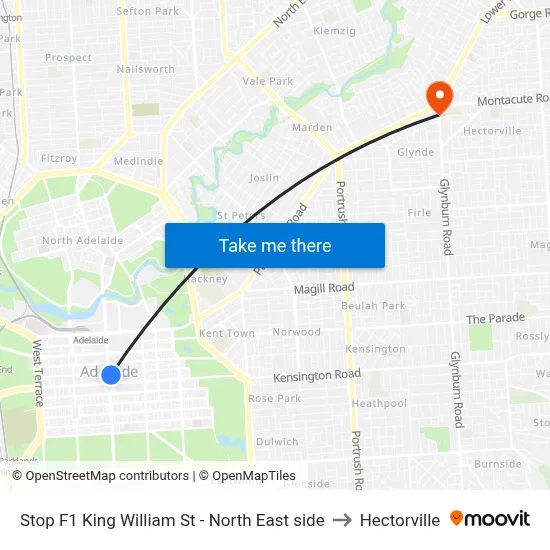 Stop F1 King William St - North East side to Hectorville map