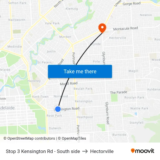 Stop 3 Kensington Rd - South side to Hectorville map