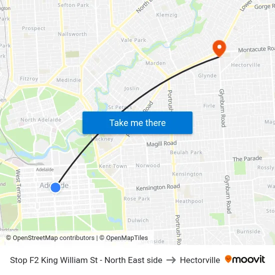 Stop F2 King William St - North East side to Hectorville map