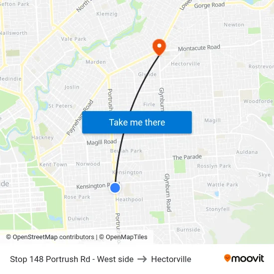 Stop 148 Portrush Rd - West side to Hectorville map