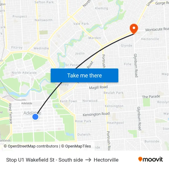 Stop U1 Wakefield St - South side to Hectorville map