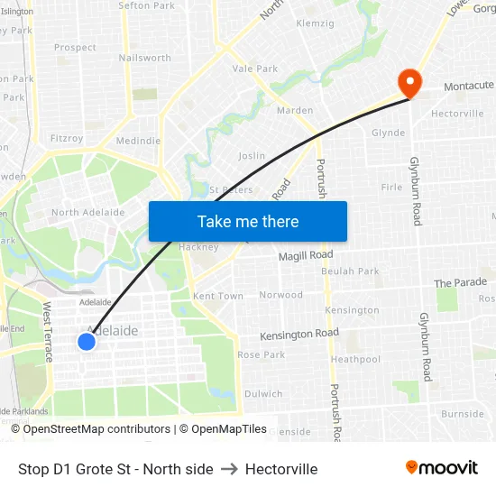 Stop D1 Grote St - North side to Hectorville map