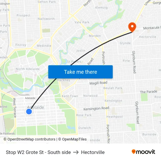 Stop W2 Grote St - South side to Hectorville map