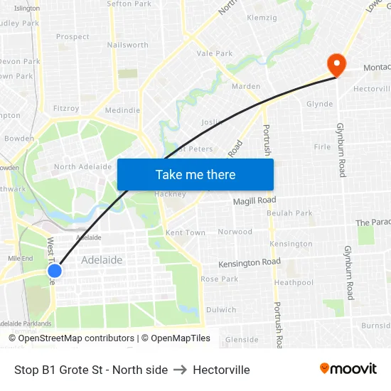 Stop B1 Grote St - North side to Hectorville map