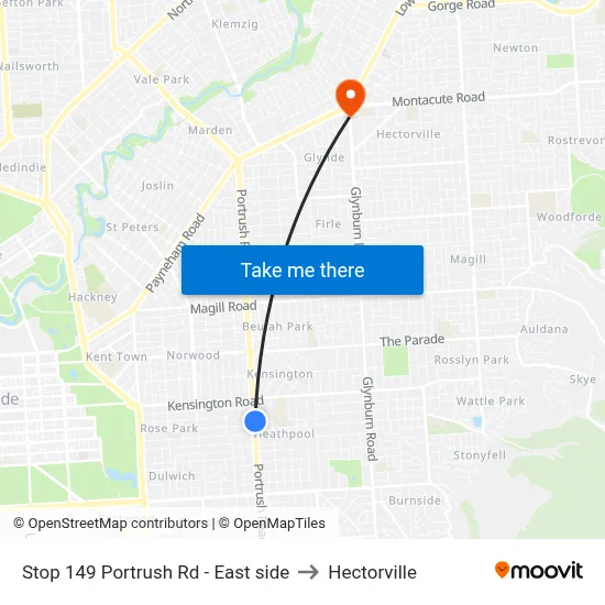 Stop 149 Portrush Rd - East side to Hectorville map