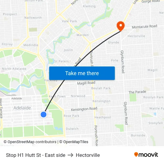 Stop H1 Hutt St - East side to Hectorville map