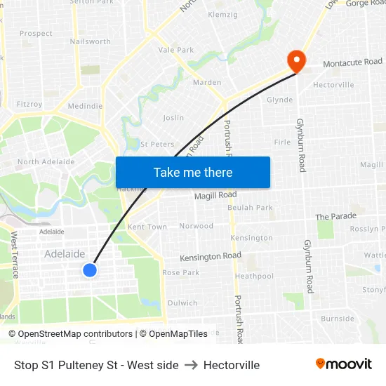 Stop S1 Pulteney St - West side to Hectorville map