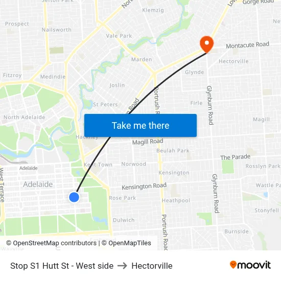 Stop S1 Hutt St - West side to Hectorville map