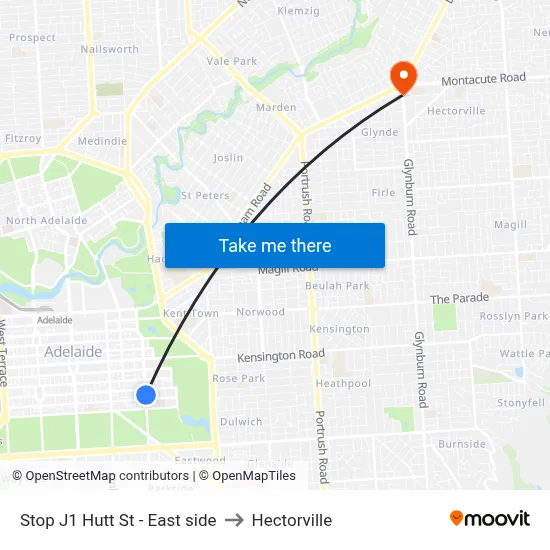 Stop J1 Hutt St - East side to Hectorville map