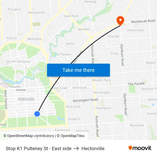 Stop K1 Pulteney St - East side to Hectorville map