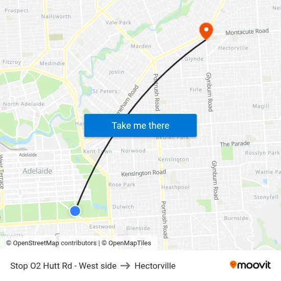 Stop O2 Hutt Rd - West side to Hectorville map