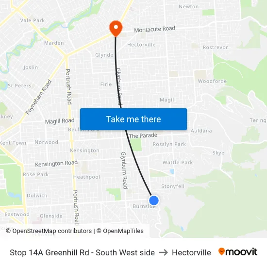 Stop 14A Greenhill Rd - South West side to Hectorville map