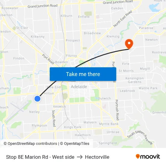 Stop 8E Marion Rd - West side to Hectorville map