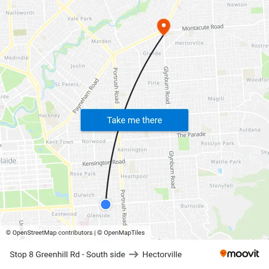 Stop 8 Greenhill Rd - South side to Hectorville map