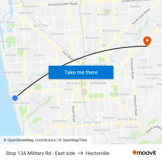 Stop 13A Military Rd - East side to Hectorville map