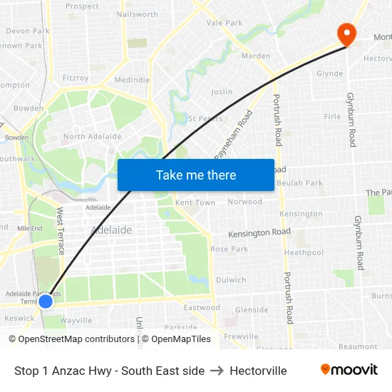 Stop 1 Anzac Hwy - South East side to Hectorville map