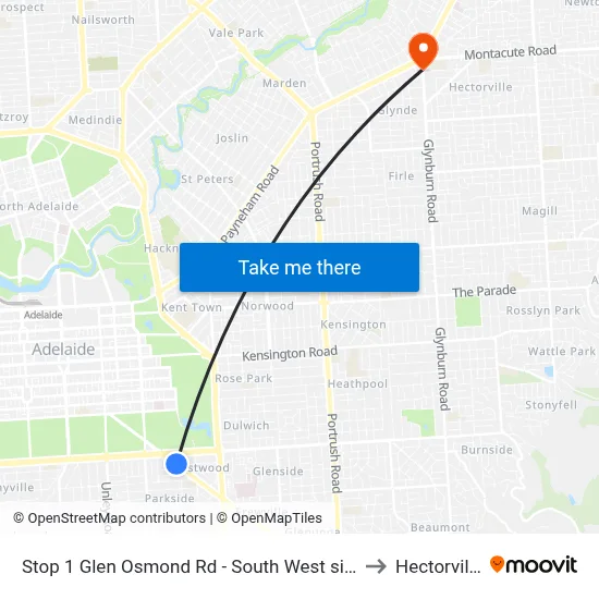 Stop 1 Glen Osmond Rd - South West side to Hectorville map