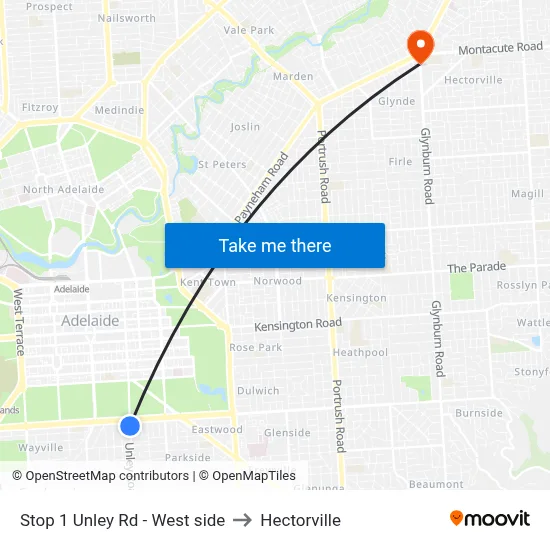 Stop 1 Unley Rd - West side to Hectorville map