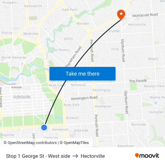 Stop 1 George St - West side to Hectorville map