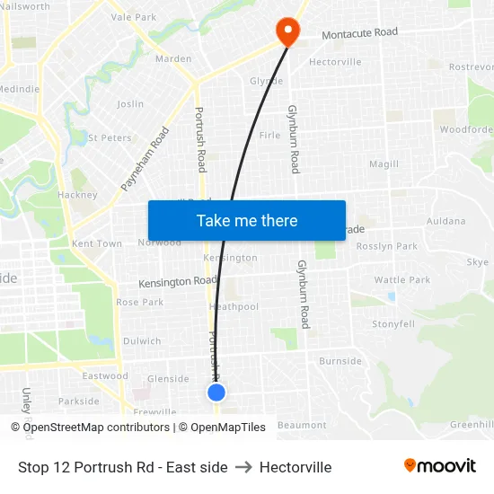 Stop 12 Portrush Rd - East side to Hectorville map