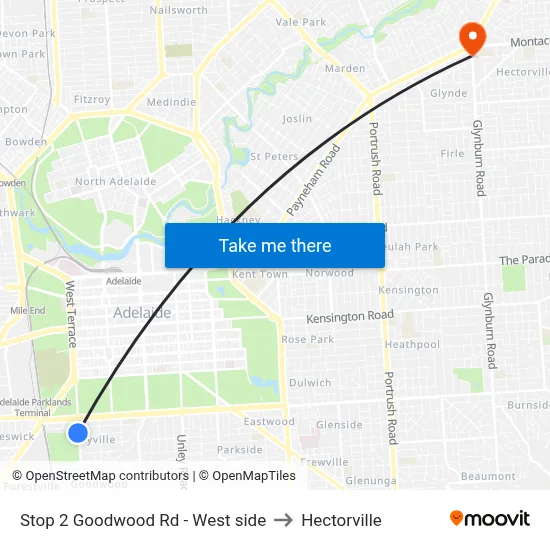 Stop 2 Goodwood Rd - West side to Hectorville map