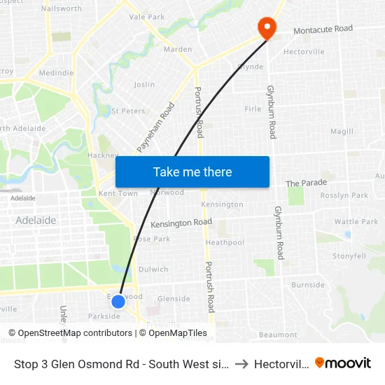 Stop 3 Glen Osmond Rd - South West side to Hectorville map