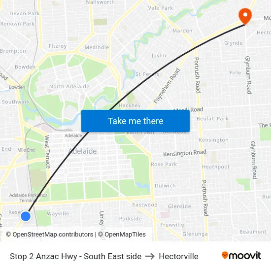 Stop 2 Anzac Hwy - South East side to Hectorville map