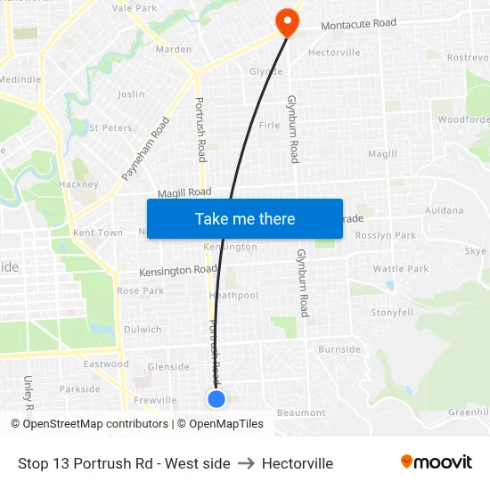 Stop 13 Portrush Rd - West side to Hectorville map