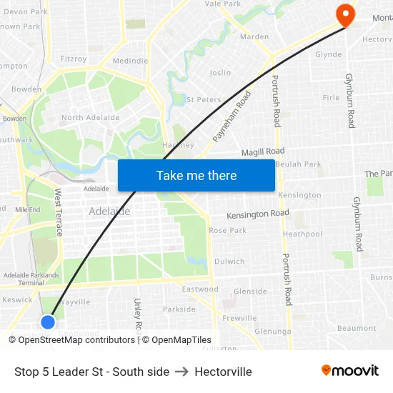 Stop 5 Leader St - South side to Hectorville map