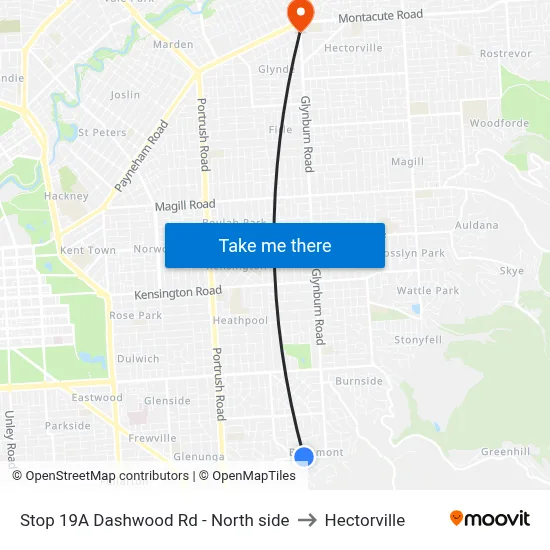 Stop 19A Dashwood Rd - North side to Hectorville map
