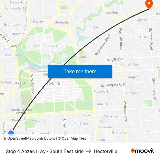 Stop 4 Anzac Hwy - South East side to Hectorville map