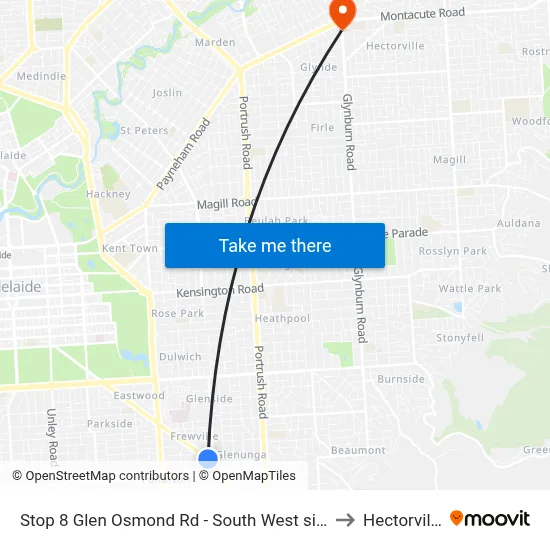 Stop 8 Glen Osmond Rd - South West side to Hectorville map