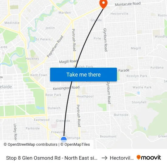 Stop 8 Glen Osmond Rd - North East side to Hectorville map