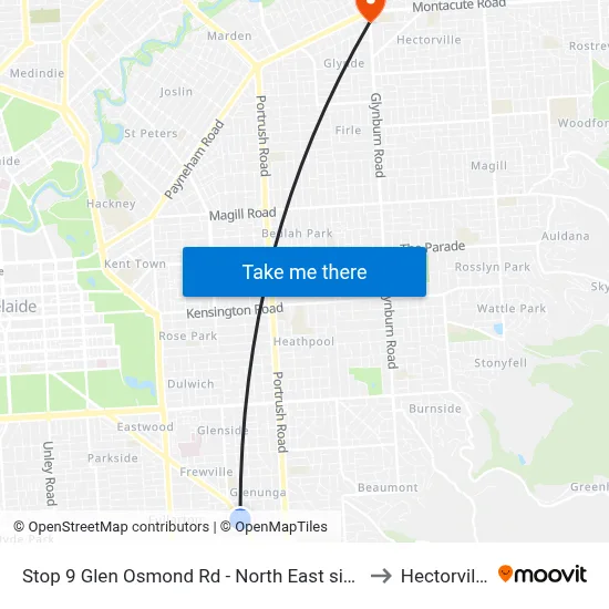 Stop 9 Glen Osmond Rd - North East side to Hectorville map