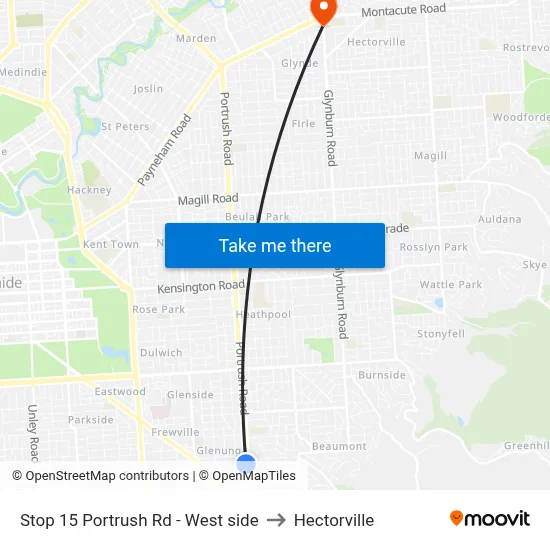 Stop 15 Portrush Rd - West side to Hectorville map