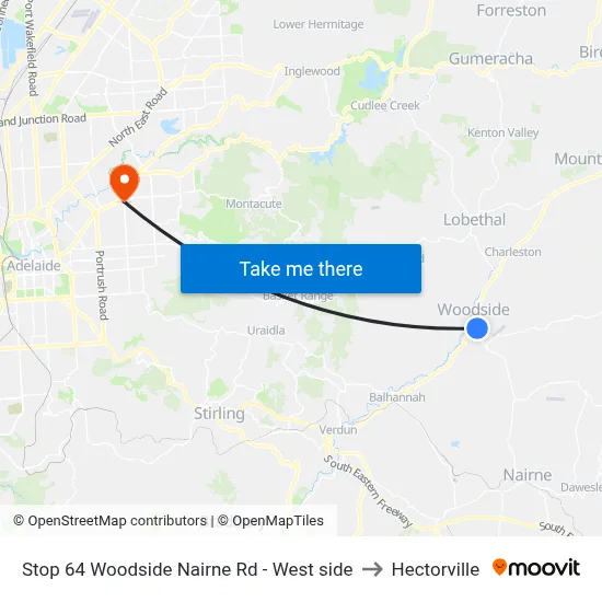 Stop 64 Woodside Nairne Rd - West side to Hectorville map