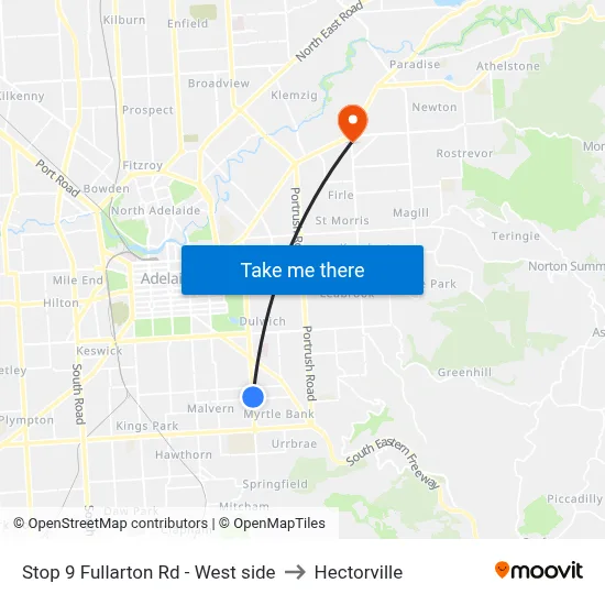 Stop 9 Fullarton Rd - West side to Hectorville map
