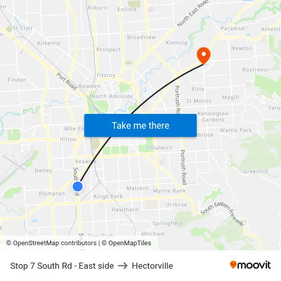 Stop 7 South Rd - East side to Hectorville map
