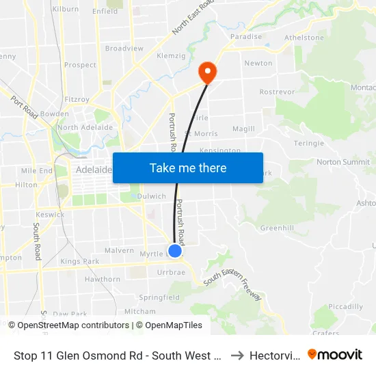 Stop 11 Glen Osmond Rd - South West side to Hectorville map