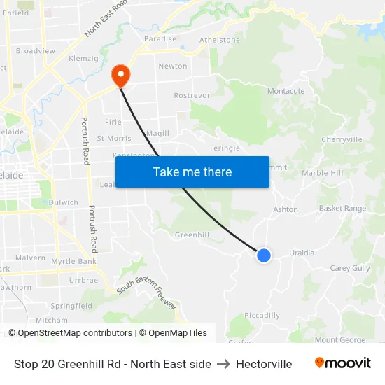 Stop 20 Greenhill Rd - North East side to Hectorville map