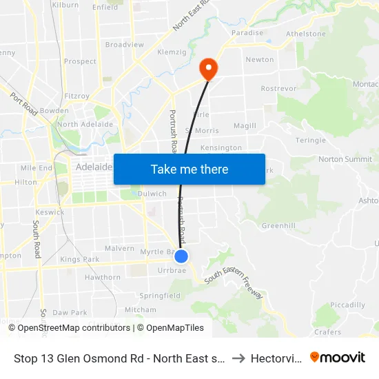 Stop 13 Glen Osmond Rd - North East side to Hectorville map
