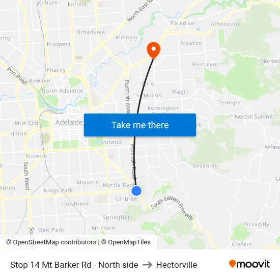 Stop 14 Mt Barker Rd - North side to Hectorville map