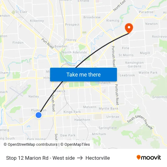 Stop 12 Marion Rd - West side to Hectorville map