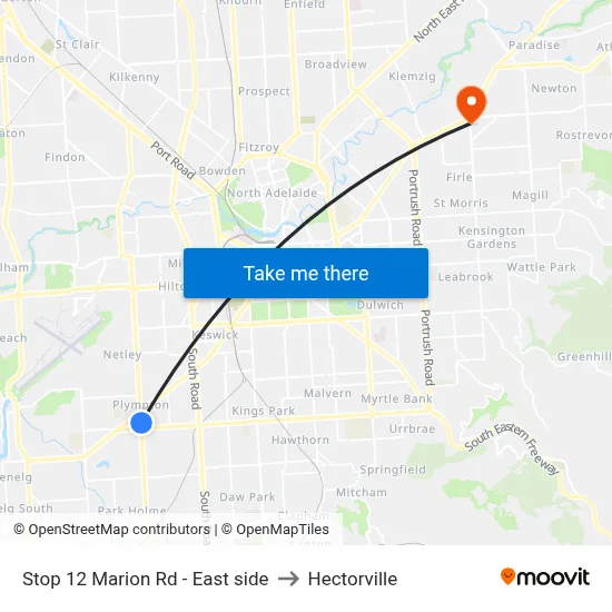 Stop 12 Marion Rd - East side to Hectorville map