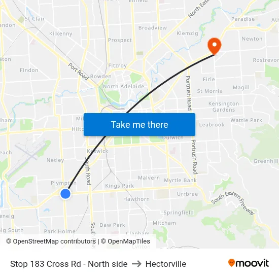 Stop 183 Cross Rd - North side to Hectorville map
