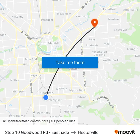 Stop 10 Goodwood Rd - East side to Hectorville map