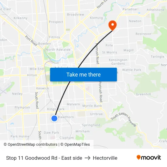 Stop 11 Goodwood Rd - East side to Hectorville map